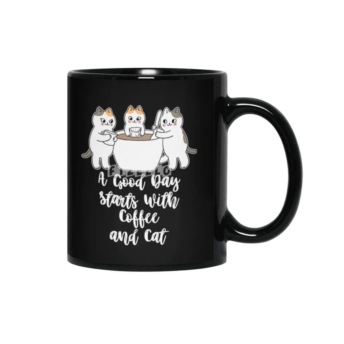 A Good Day Starts With Coffee and Cat Cute Kitty Lovers Siyah Kupa