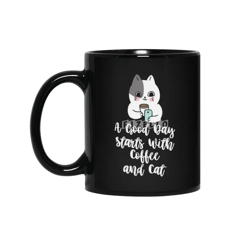 A Good Day Starts With Coffee and Cat Cute Kitty Lovers Siyah Kupa