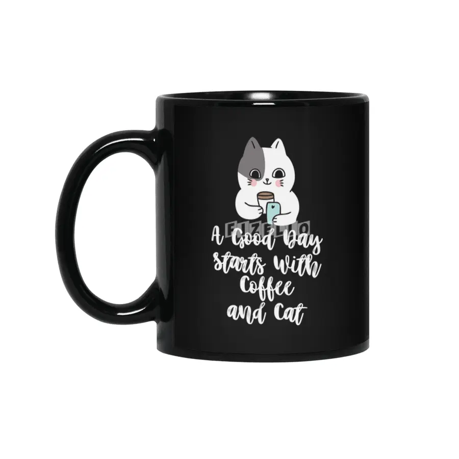 A Good Day Starts With Coffee and Cat Cute Kitty Lovers Siyah Kupa