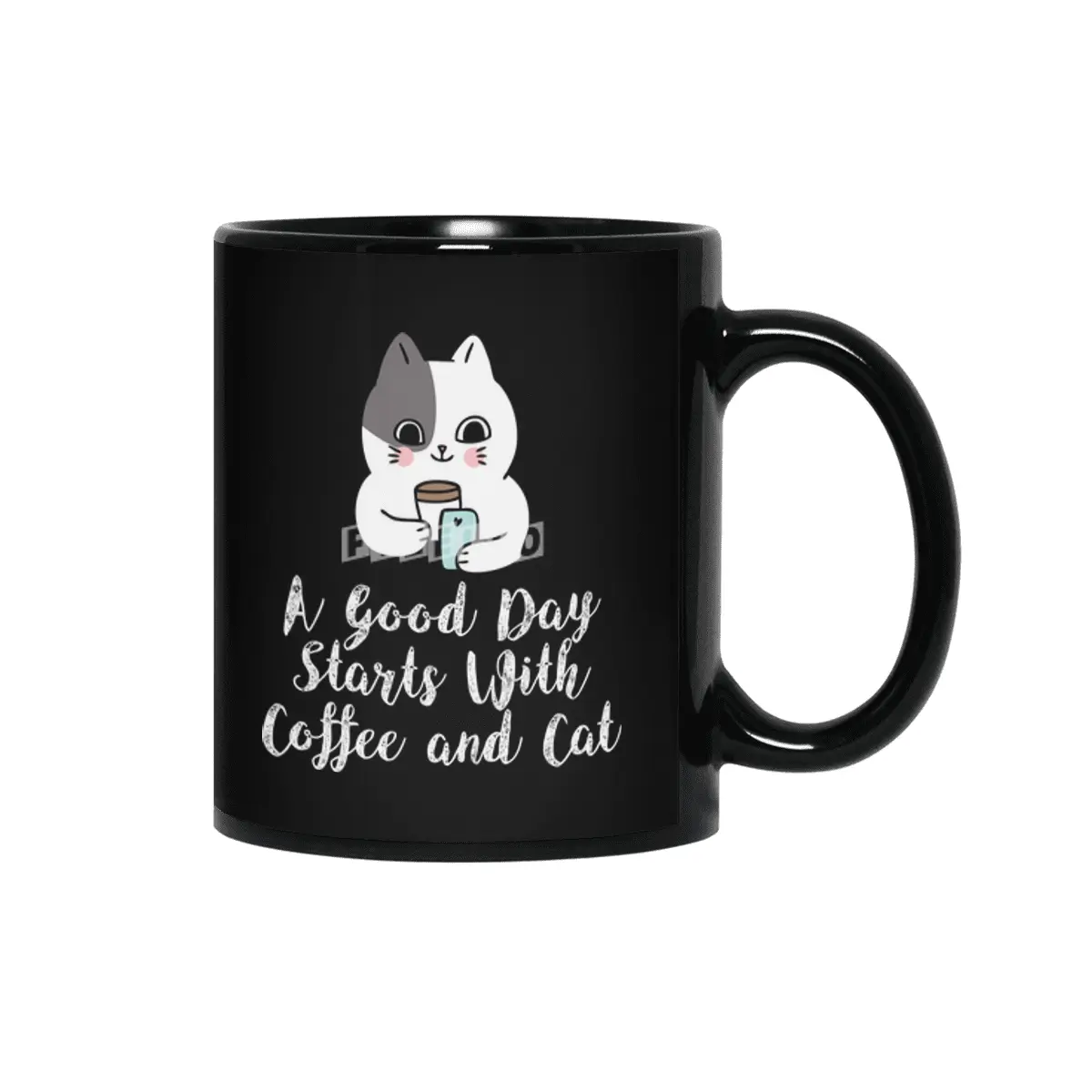 A Good Day Starts With Coffee and Cat Cute Kitty Lovers Siyah Kupa
