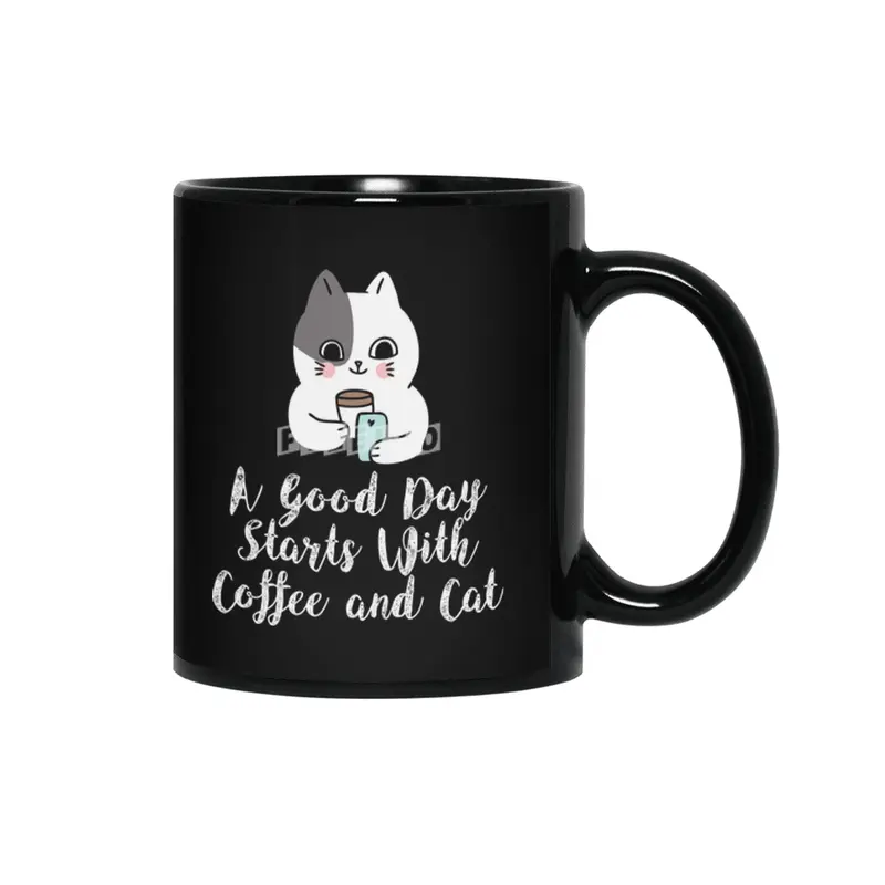 A Good Day Starts With Coffee and Cat Cute Kitty Lovers Siyah Kupa
