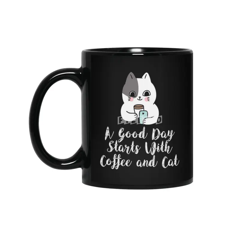 A Good Day Starts With Coffee and Cat Cute Kitty Lovers Siyah Kupa