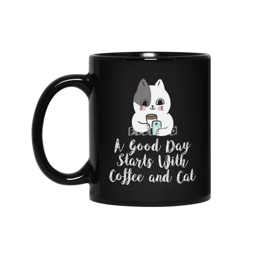 A Good Day Starts With Coffee and Cat Cute Kitty Lovers Siyah Kupa