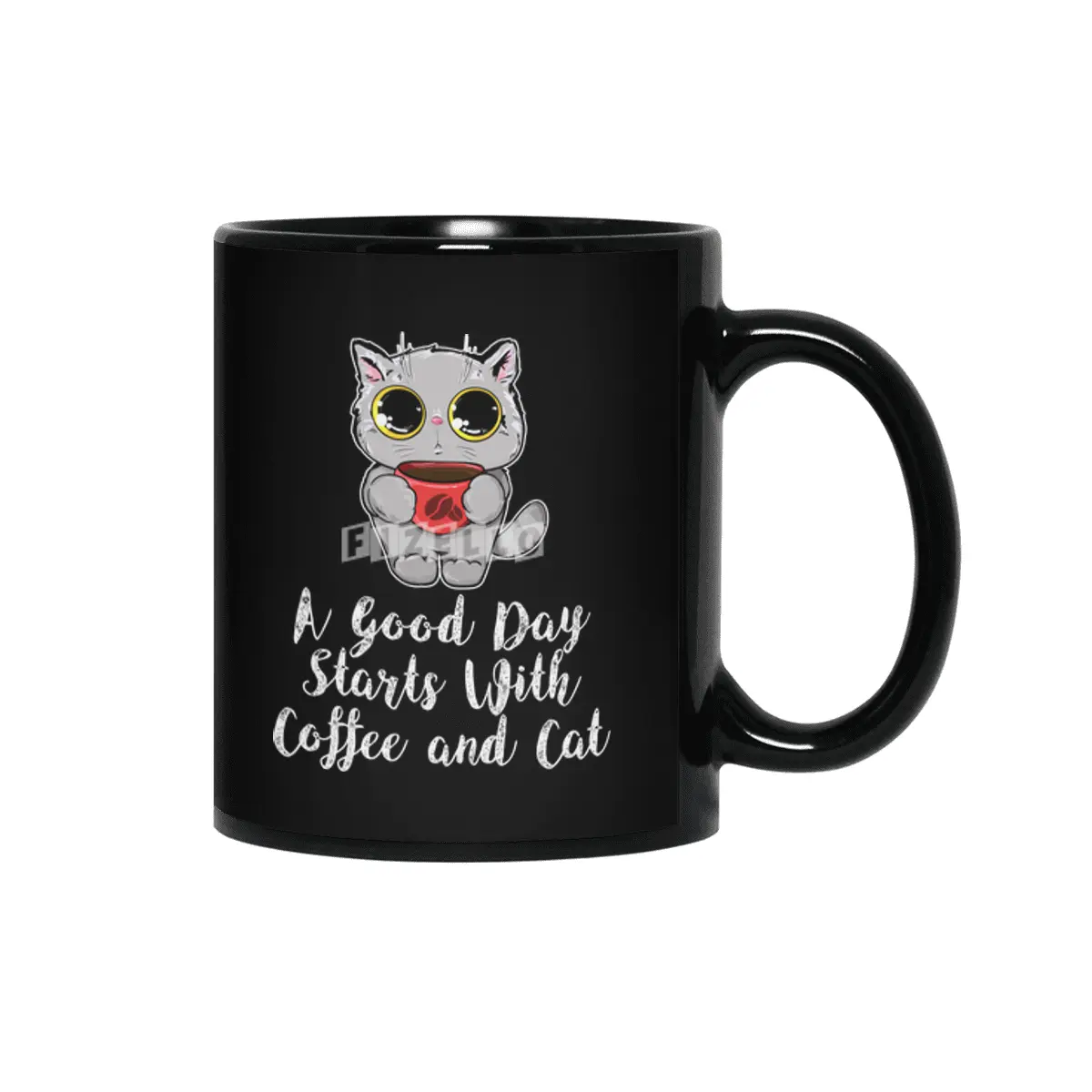 A Good Day Starts With Coffee and Cat Cute Kitty Lovers Siyah Kupa