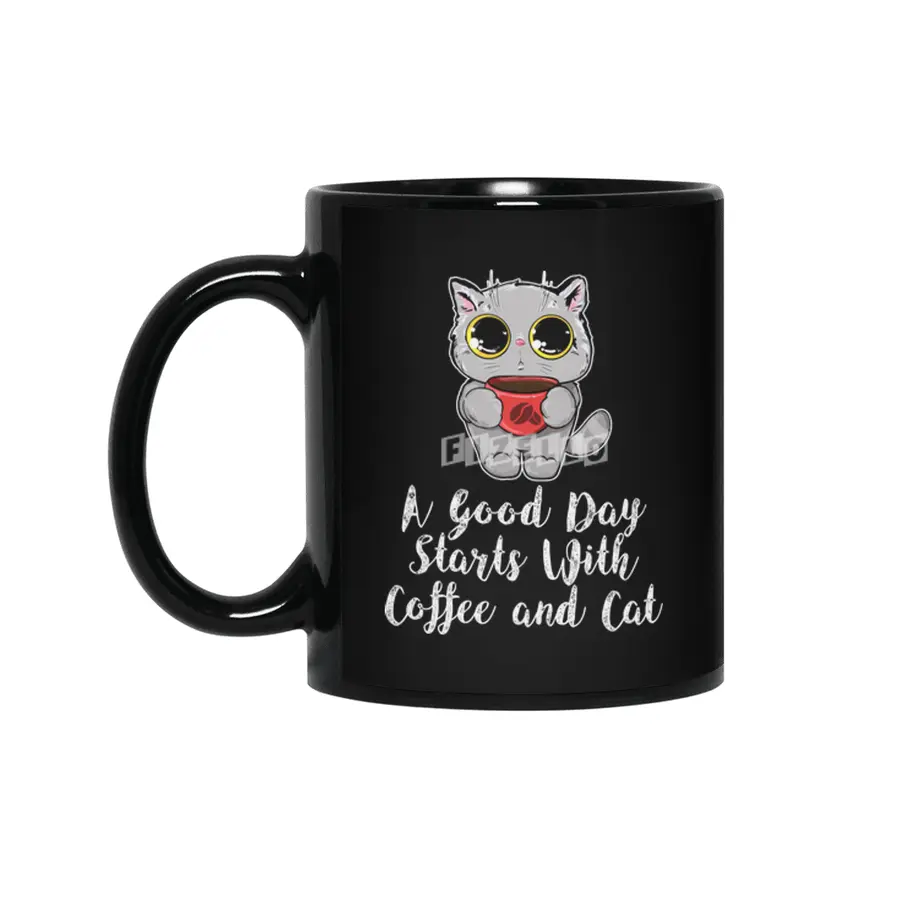 A Good Day Starts With Coffee and Cat Cute Kitty Lovers Siyah Kupa