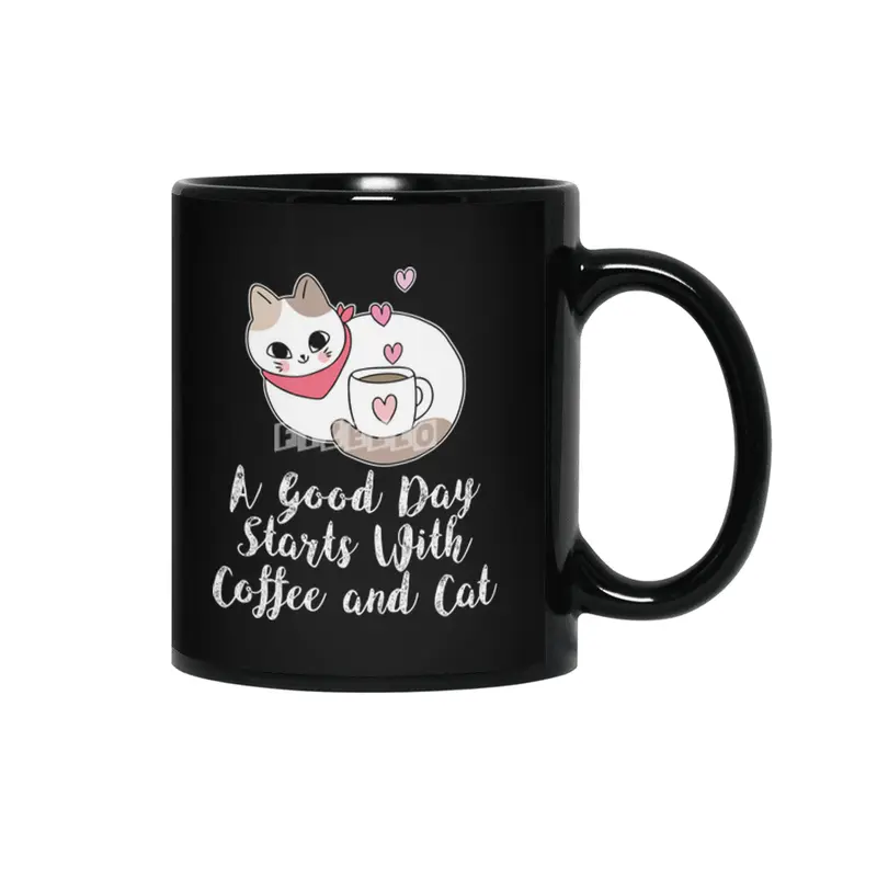 A Good Day Starts With Coffee and Cat Cute Kitty Lovers Siyah Kupa