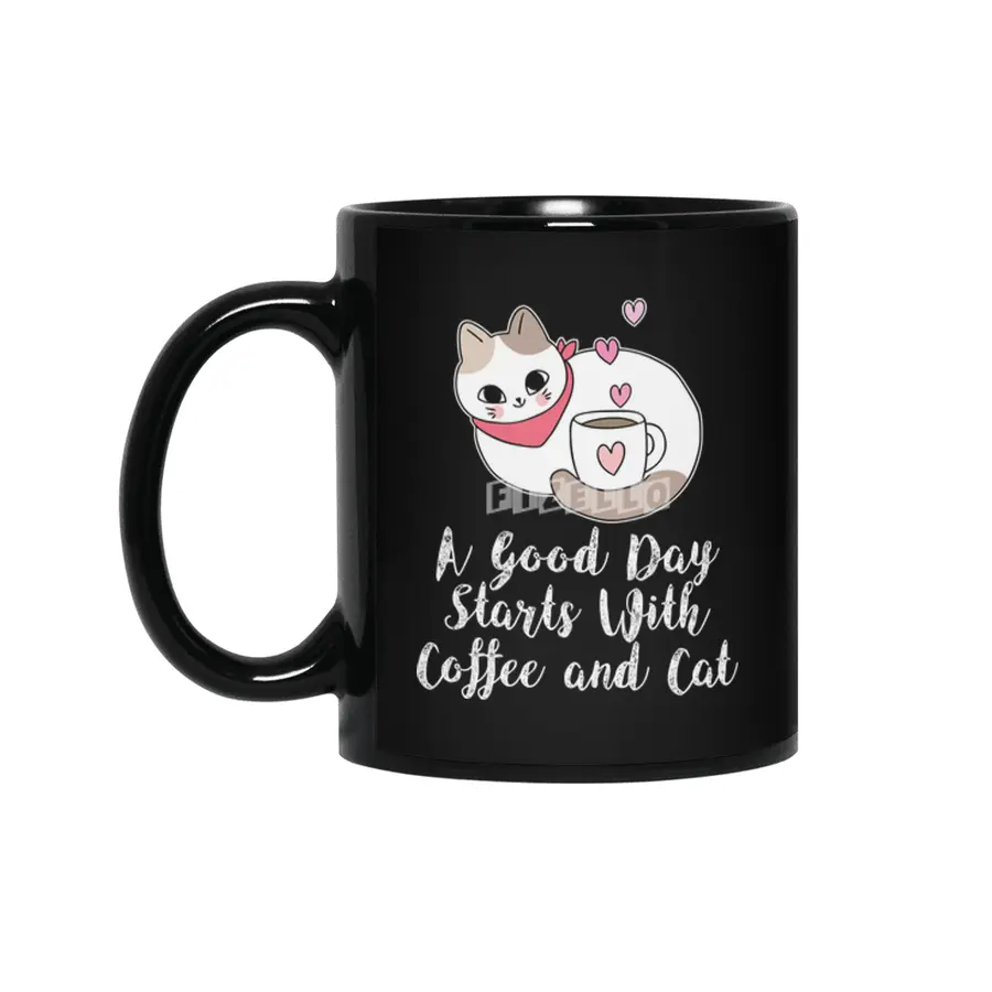 A Good Day Starts With Coffee and Cat Cute Kitty Lovers Siyah Kupa