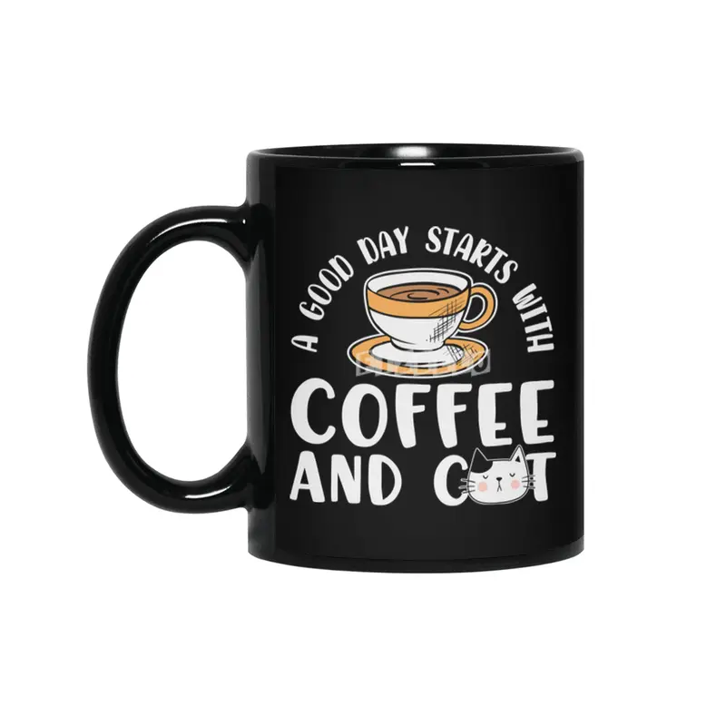 A Good Day Starts With Coffee and Cat Siyah Kupa
