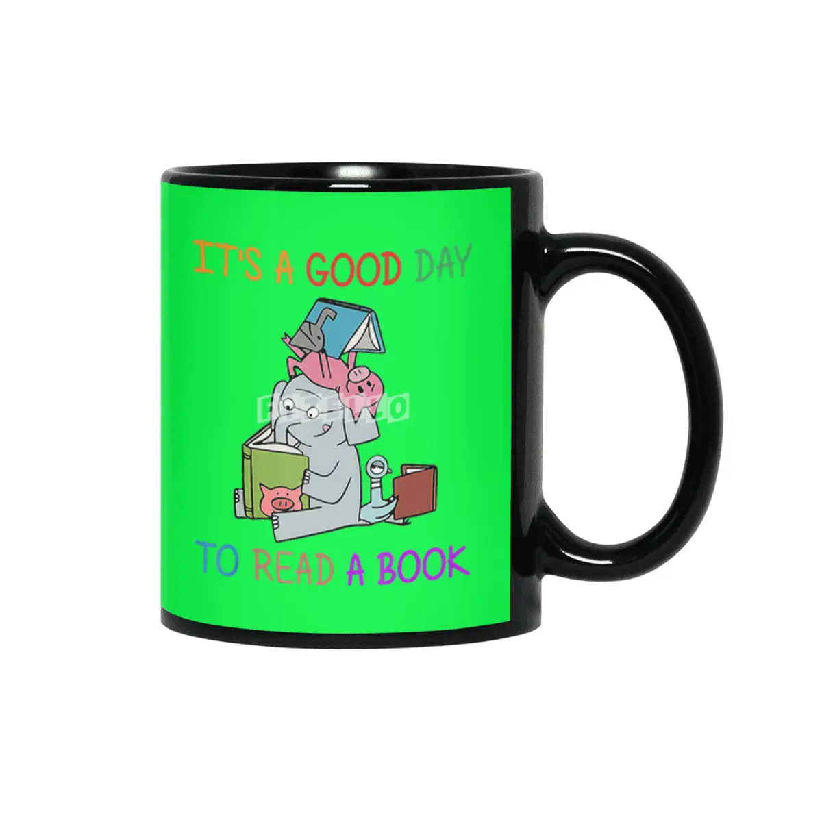Pig Elephant Bird Reading Its a Good Day to Read Siyah Kupa