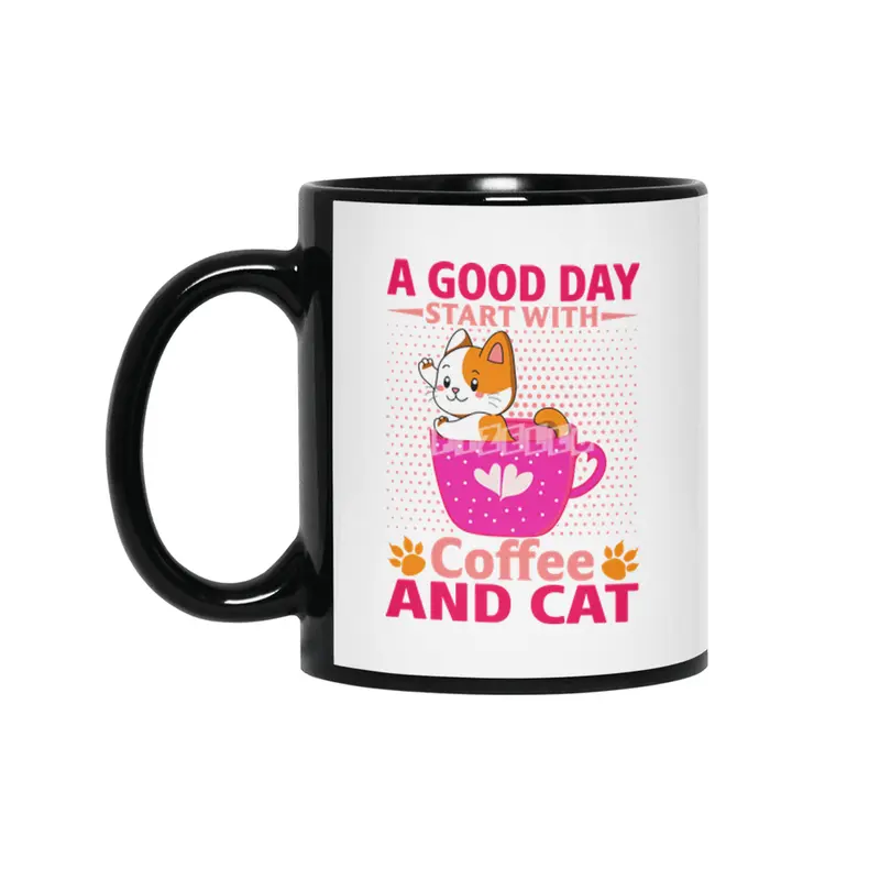 A Good Day Start With Coffee And Cute Cat Best Idea For Cat Lover Siyah Kupa