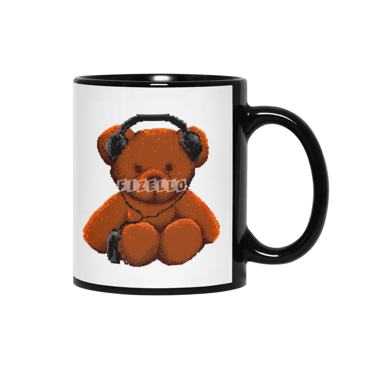 bear listen to music 8 bit Siyah Kupa