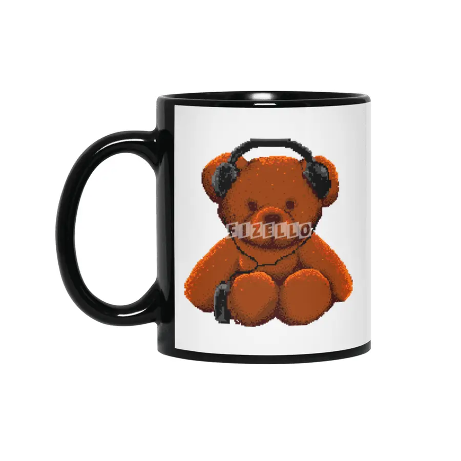bear listen to music 8 bit Siyah Kupa