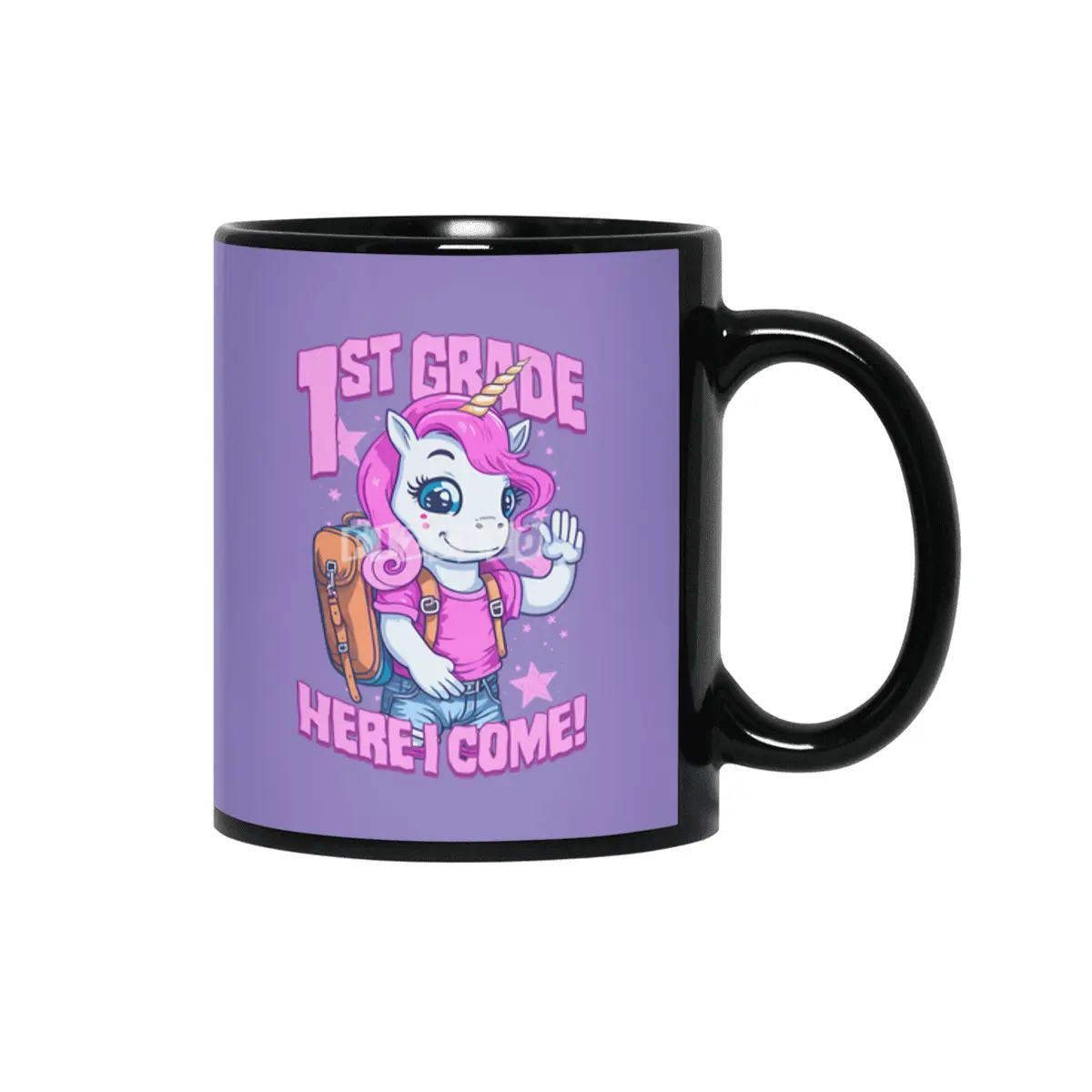 1st Grade Here I Come Back To First Day Of School Unicorn Siyah Kupa