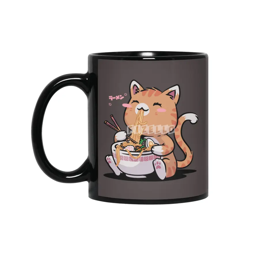Cat Ramen Kawaii Neko Bowl Anime Otaku Caramel Cat Siyah Kupa