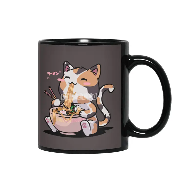 Kawaii Neko Cat Ramen Bowl Anime Otaku Color Cat Siyah Kupa