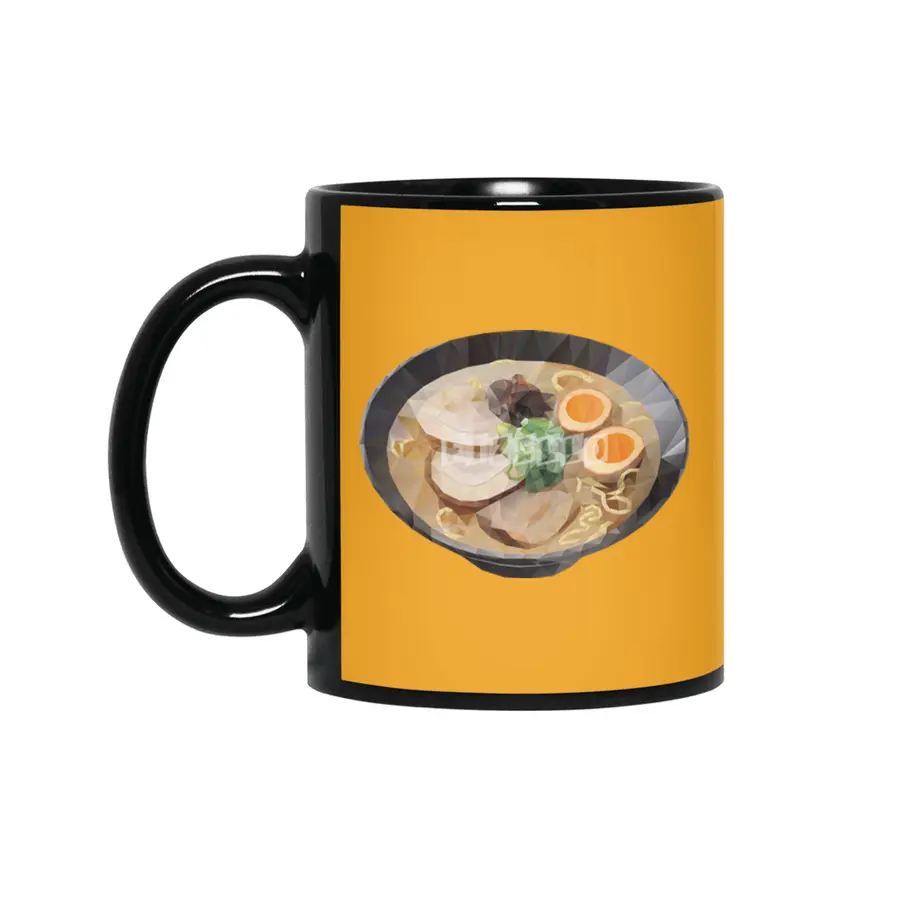 Japanese Tonkotsu Ramen Polygon Art Siyah Kupa