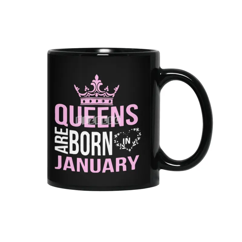 Queens are born in January T-shirt Siyah Kupa