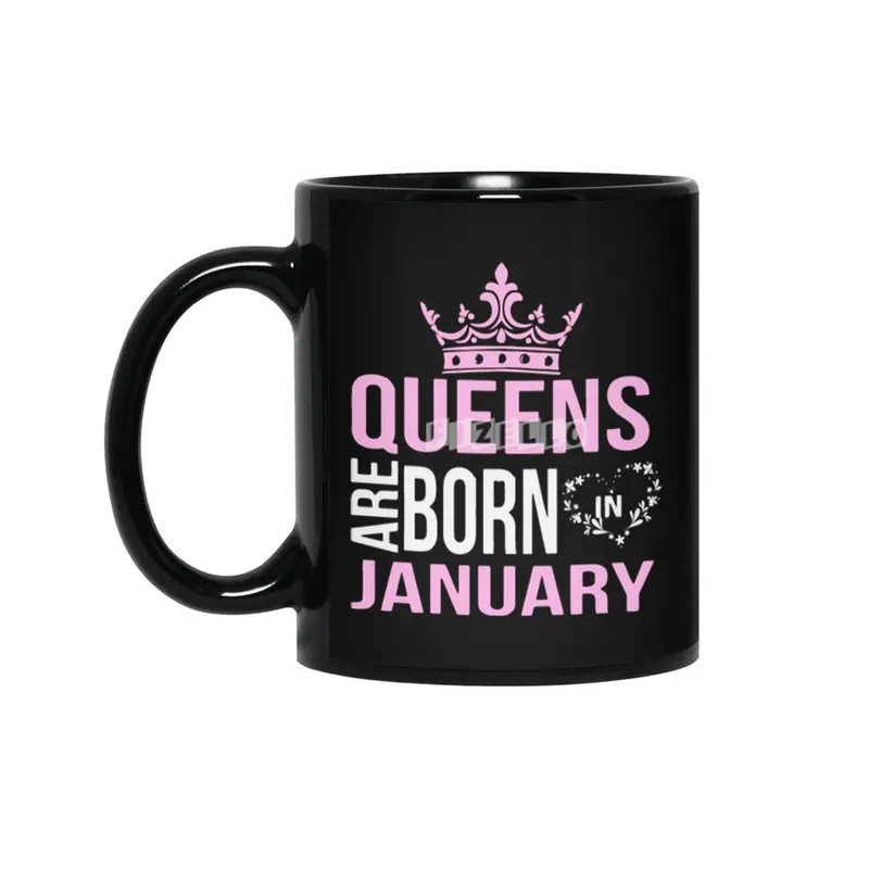 Queens are born in January T-shirt Siyah Kupa