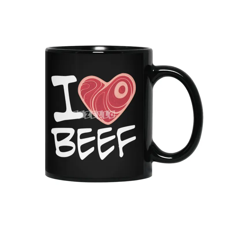 I Love Beef - White Text Version Siyah Kupa