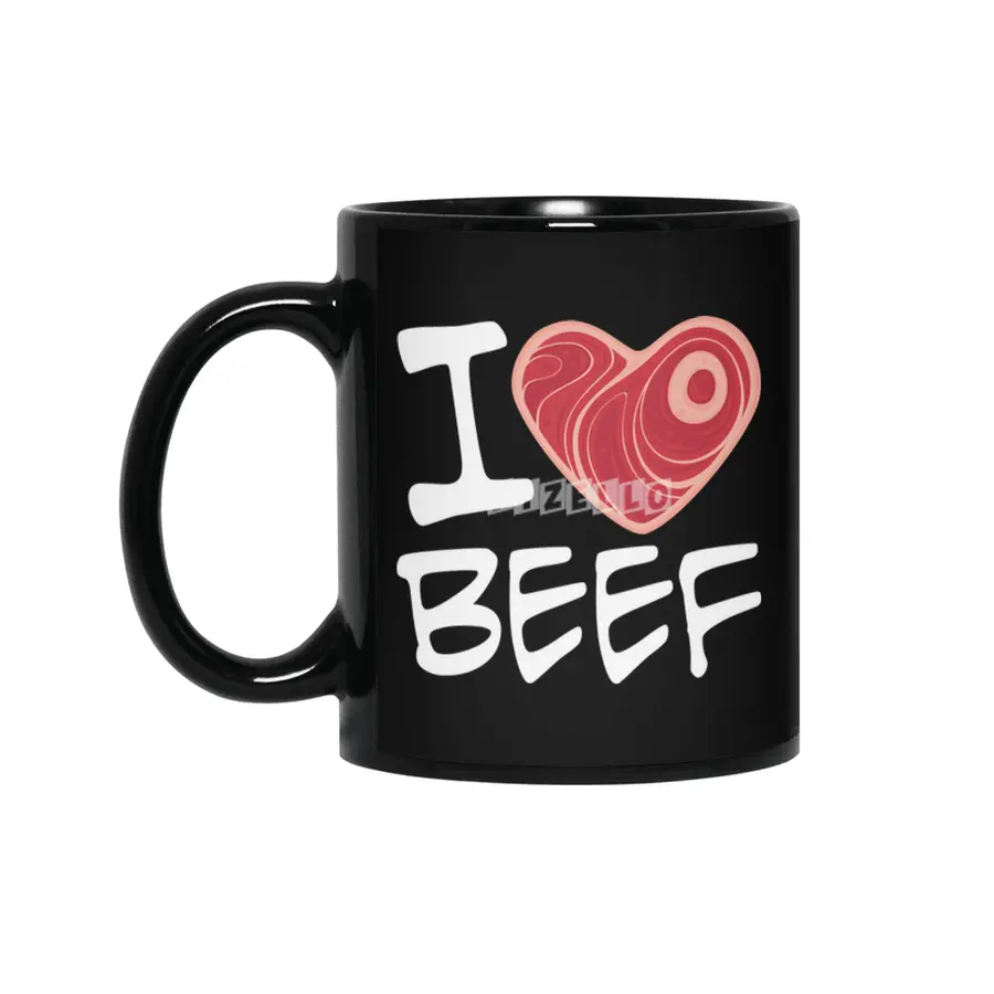 I Love Beef - White Text Version Siyah Kupa