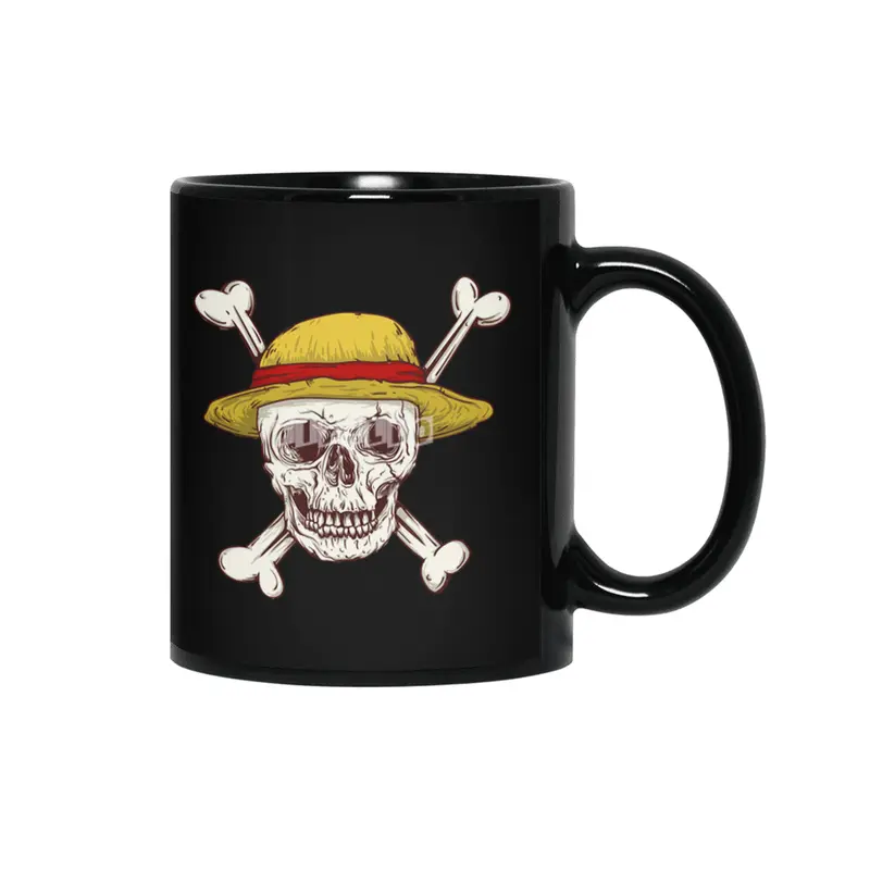straw hat skull cross bones pirates Siyah Kupa