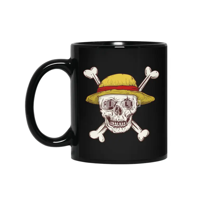 straw hat skull cross bones pirates Siyah Kupa