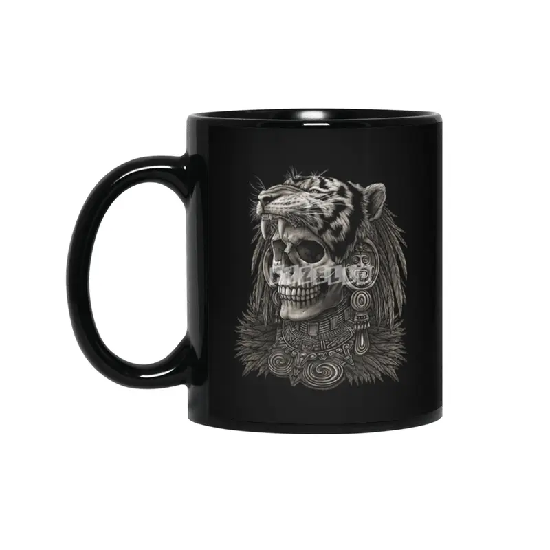 Aztec skull Warrior Tiger Headdress Siyah Kupa