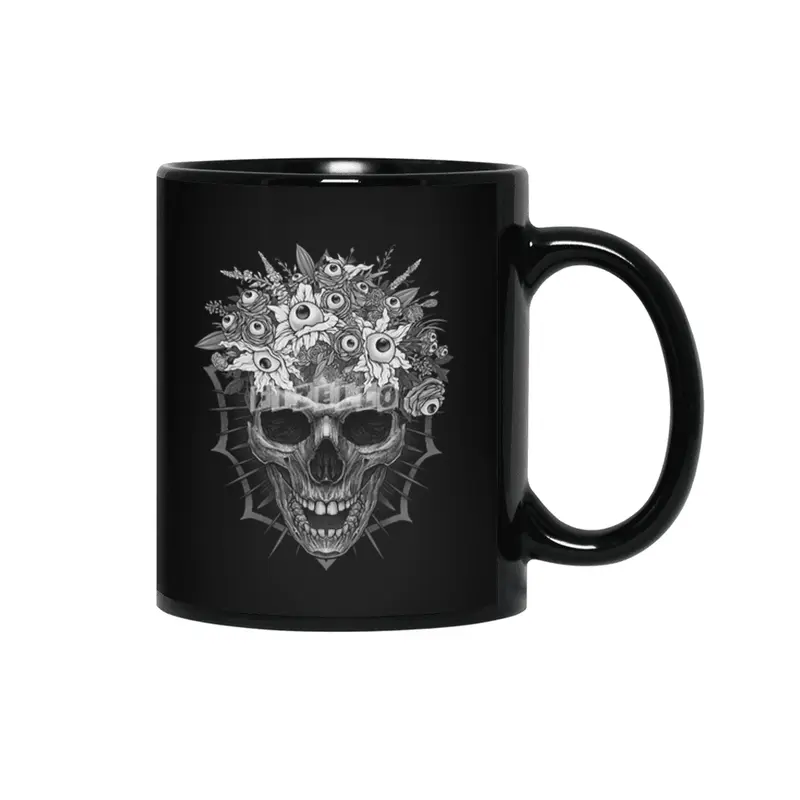 Bones and Botany Skull and creepy eyeball bouquet Siyah Kupa