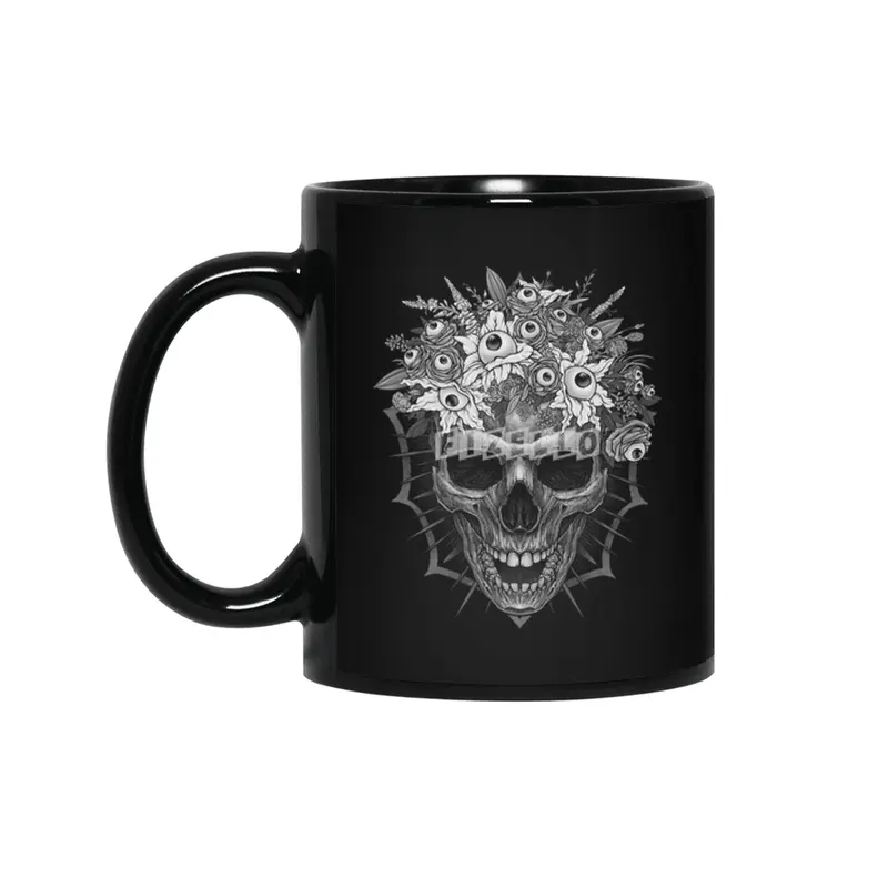 Bones and Botany Skull and creepy eyeball bouquet Siyah Kupa