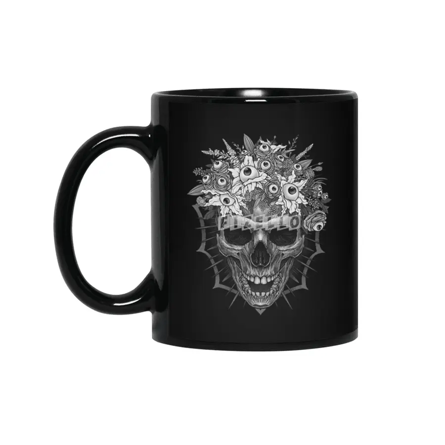 Bones and Botany Skull and creepy eyeball bouquet Siyah Kupa