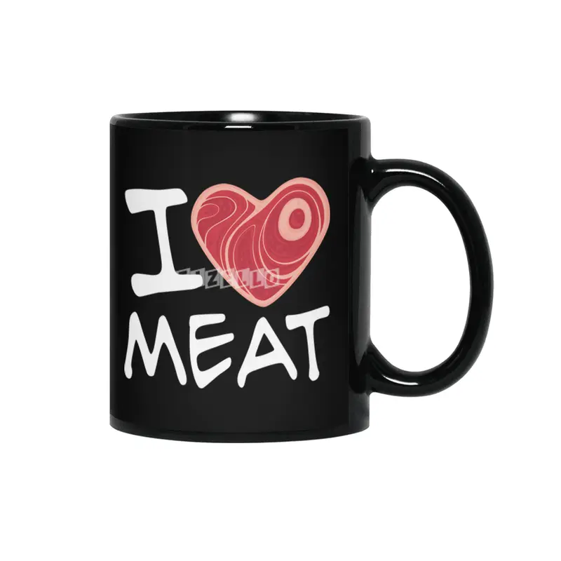 I Love Meat - White Text Version Siyah Kupa