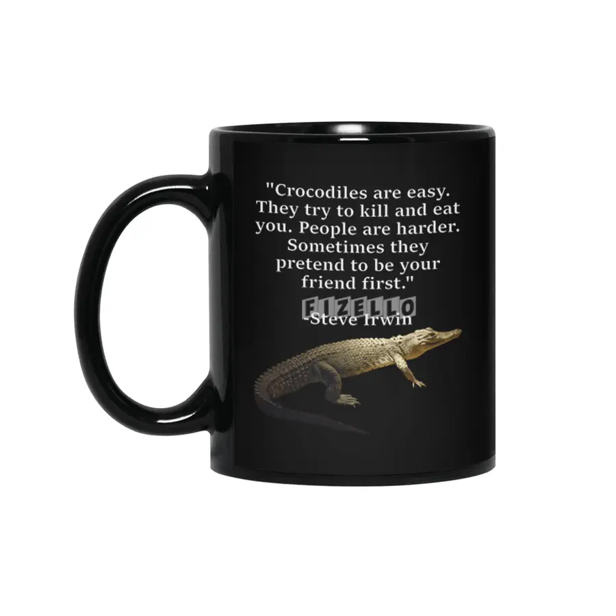 Morelet's Crocodile with Steve Irwin Quote Siyah Kupa