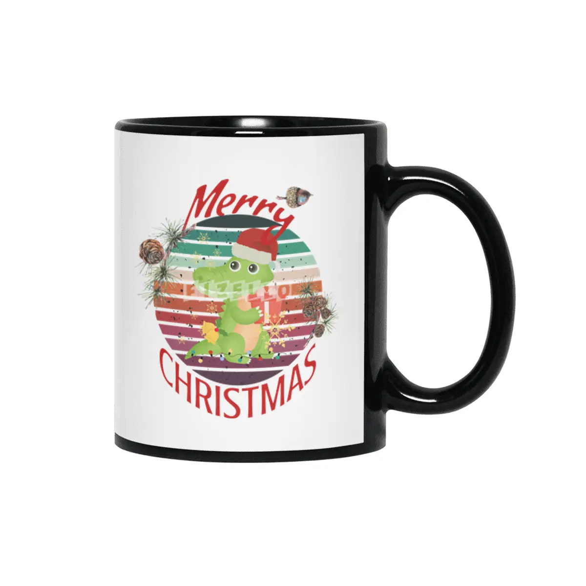 Merry Christmas Cute Crocodile Santa with snowflakes funny Kawaii aligator Siyah Kupa