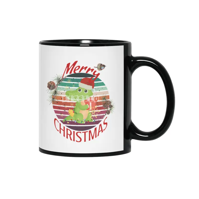 Merry Christmas Cute Crocodile Santa with snowflakes funny Kawaii aligator Siyah Kupa