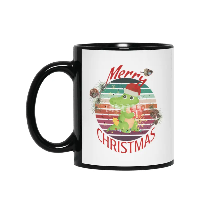 Merry Christmas Cute Crocodile Santa with snowflakes funny Kawaii aligator Siyah Kupa