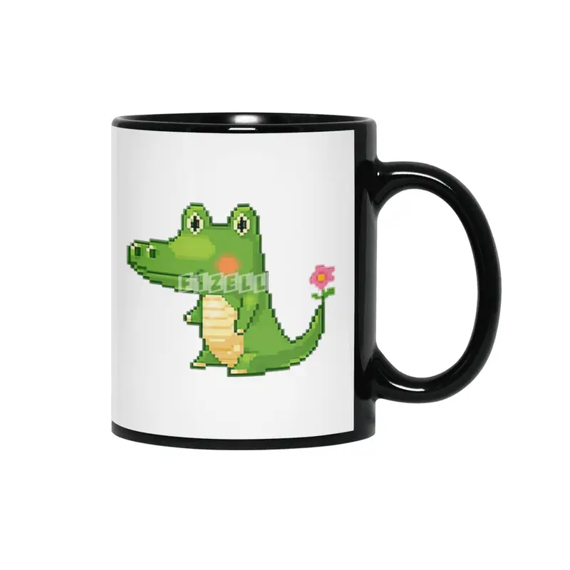 Alligator crocodile cute animation Siyah Kupa