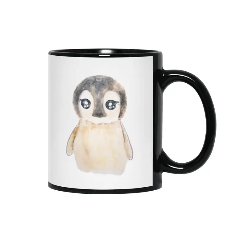 cute baby penguin watercolor Siyah Kupa