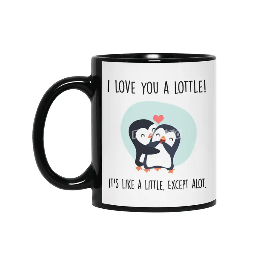 Cute Penguin Couple | I love you a lottle. It's like a little, except a lot Siyah Kupa