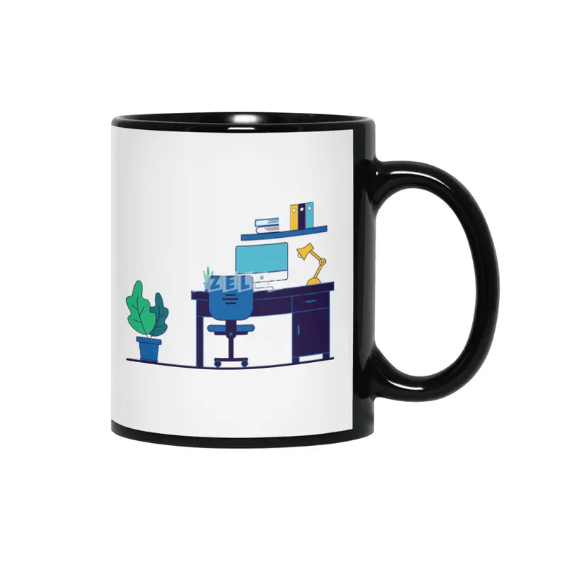 Desk flat illustration design Siyah Kupa