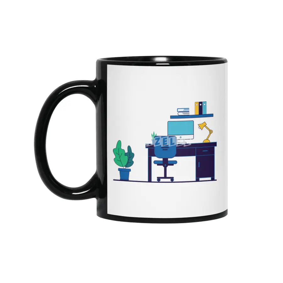 Desk flat illustration design Siyah Kupa