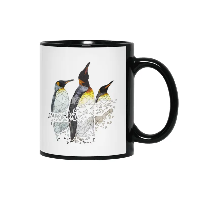 Low Poly Penguin Trio Siyah Kupa