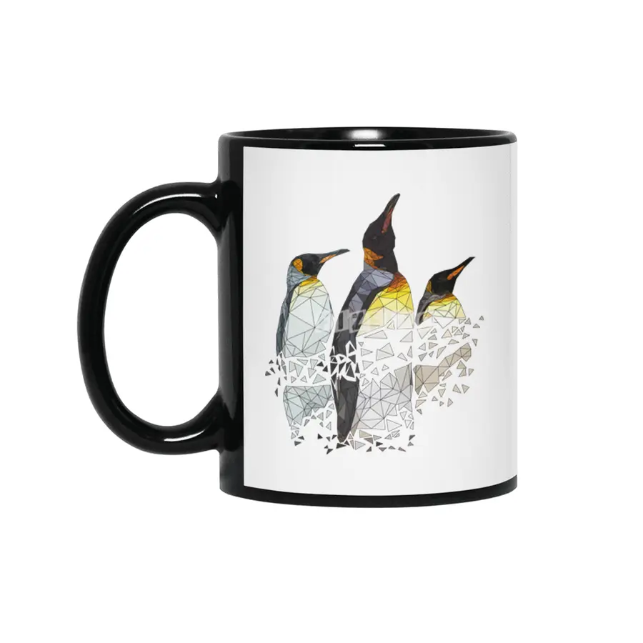 Low Poly Penguin Trio Siyah Kupa