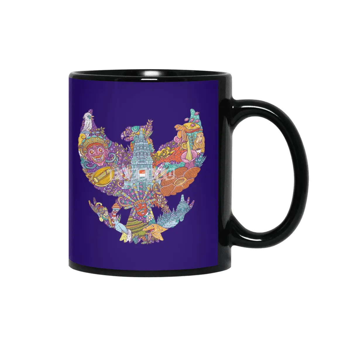 colorful illustration doodle of indonesia with garuda pancasila shape Siyah Kupa