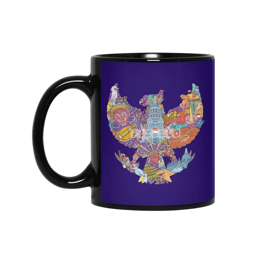 colorful illustration doodle of indonesia with garuda pancasila shape Siyah Kupa