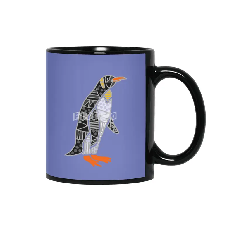 Cool Penguin Bird Abstract Art Pattern Siyah Kupa