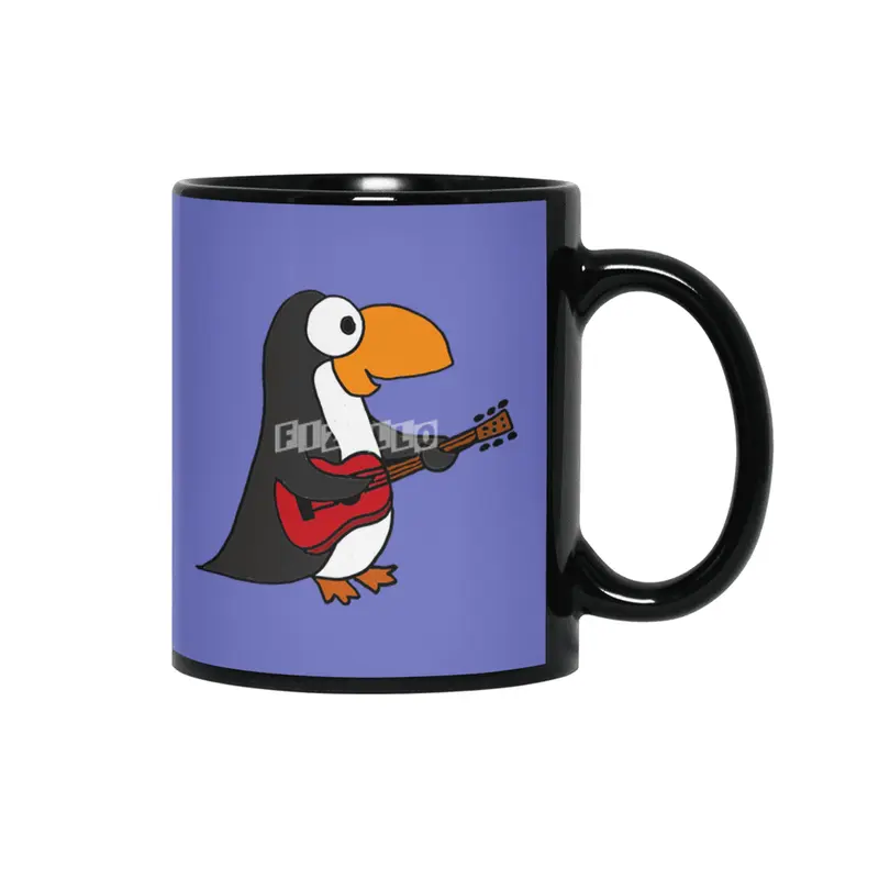Funny Penguin Playing Guitar Siyah Kupa