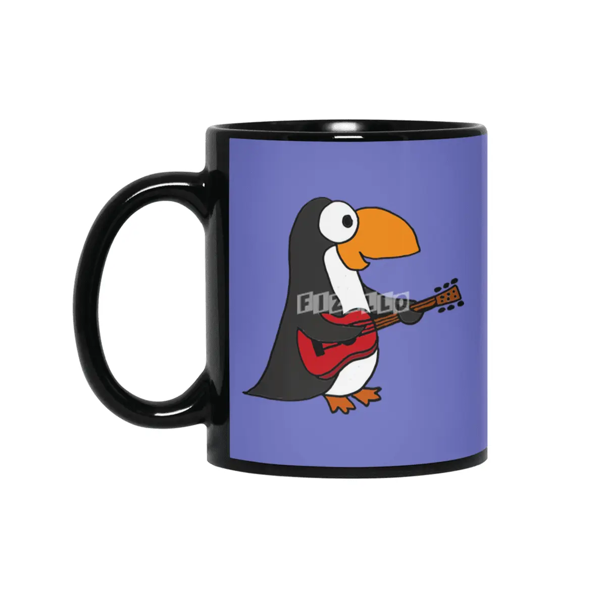 Funny Penguin Playing Guitar Siyah Kupa