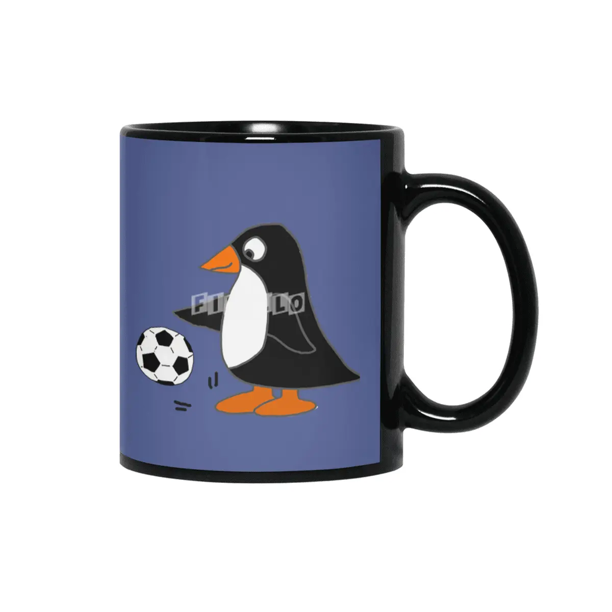 Funny Penguin Playing Soccer Sports Cartoon Siyah Kupa