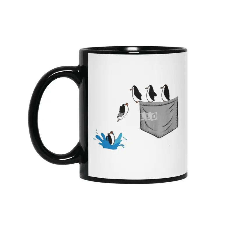 Love Penguin in pocket Women Shirt Penguin Lovers Siyah Kupa