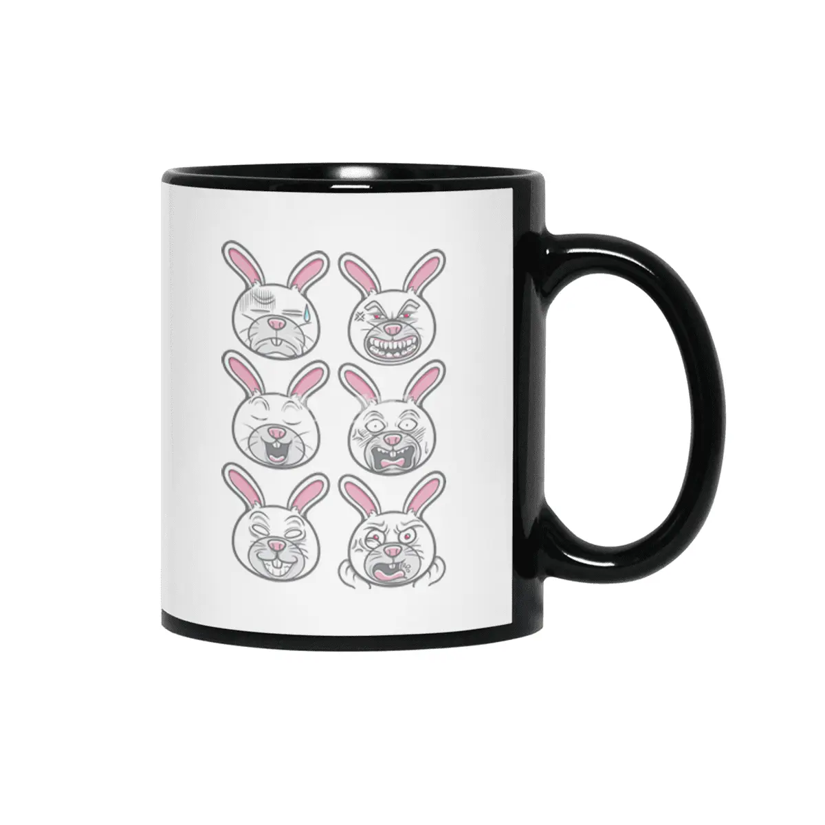 cute pet animal rabbit emoticons illustration set Siyah Kupa